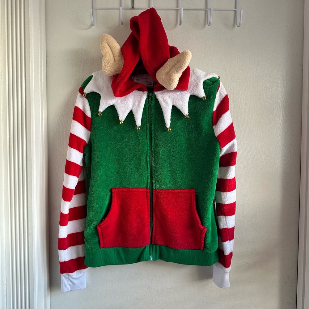 Whimsical Elf Hoodie w Ears and Jingling Bells Pockets Women’s Size M